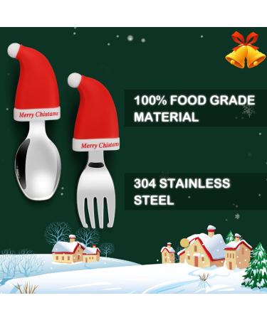 BEWOS Baby Cutlery Set - 2Pcs 304 Stainless Steel Spoon & Fork for Self Feeding | Toddler Safe & Dishwasher Safe | Christmas Baby Gift - Buy Online on GoSupps.com