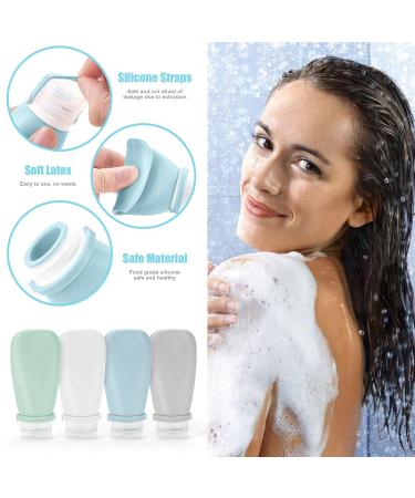 Noideeer 18-Piece Silicone Travel Bottles Set | TSA Approved Ideal for Shampoo Lotion & Shower Gel | Includes Labels & Transparent Bag - Blue - Buy Online on GoSupps.com