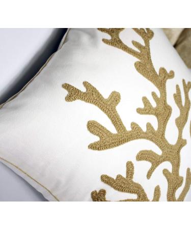 DECOPOW Embroidered Nautical Decor Pillow Cover | 18 Square Canvas Pillow | Wheat-Coral Design - Buy Online on GoSupps.com