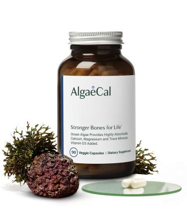 AlgaeCal - Calcium Supplement - Made with Natural Red Algae Plant-Based Calcium with Vitamin D3, Magnesium and 13 Essential Bone-Building Trace Minerals, Easy to Swallow - 90 Veggie Capsules 90 Count (Pack of 1) Pack of 1