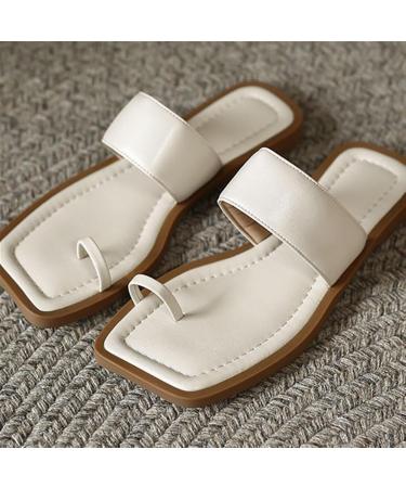 Women s Thong Sandals - Summer Comfort Slip-On Flat Bunion Shoes for Flat Feet & Plantar Fasciitis - Square Head Open Toe Casual Beach Sandals in White - Buy Online on GoSupps.com