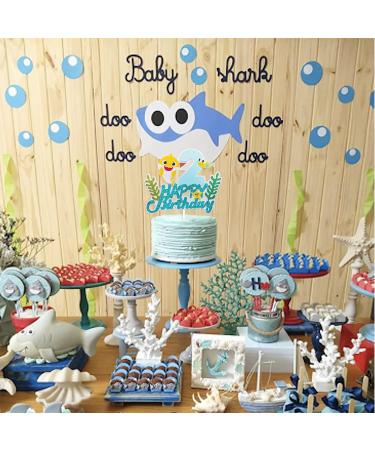 Cartoon Shark Baby 2 Cake Topper 2nd Birthday Boy Girl - Shark Cake Topper 2 for Baby Kids Second Birthday Shark Theme Party Decorations Supplies Blue - Buy Online on GoSupps.com