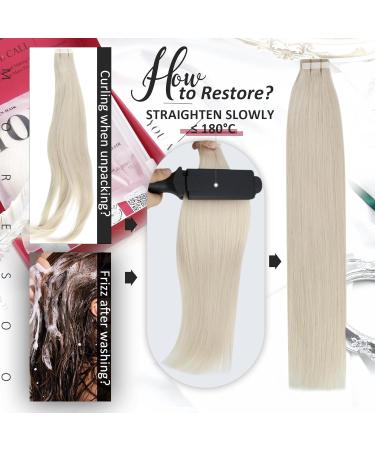 Moresoo Tape in Human Hair Extensions - Platinum Blonde Remy Hair, 16 Inch, 20 Pieces, #60 - Buy Online on GoSupps.com