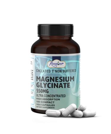 Magnesium Glycinate Capsules 550mg Magnesium glycinate Vegan Cellulose Capsules (180 Count) 1 Count (Pack of 180)