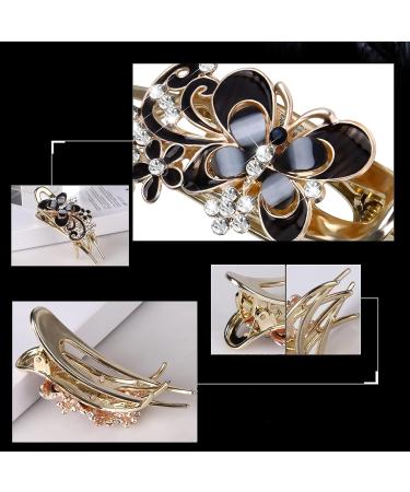 CROWN GUIDE Alligator Hair Clips for Styling Thick Long Hair | Rhinestone Flower Butterfly Hair Barrettes for Women | Decorative Accessories for Girls | Black - Buy Online on GoSupps.com