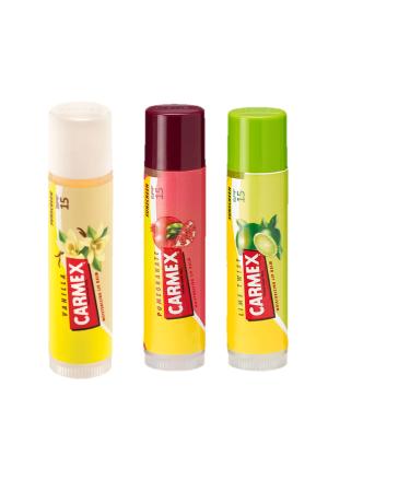 Carmex Vanilla Lime & Pomegranate Stick 3-Pieces Mixed Pack 3 Piece Set
