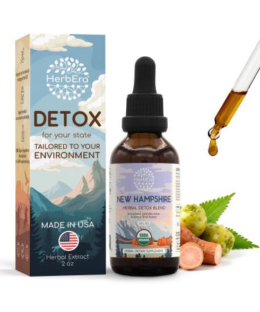 HerbEra New Hampshire Herbal Detox Blend - USDA Organic Extract Made in USA | Immune & Liver Support Liquid Drops | Ashwagandha Dandelion Root Licorice Milk Thistle Noni | 2 fl oz