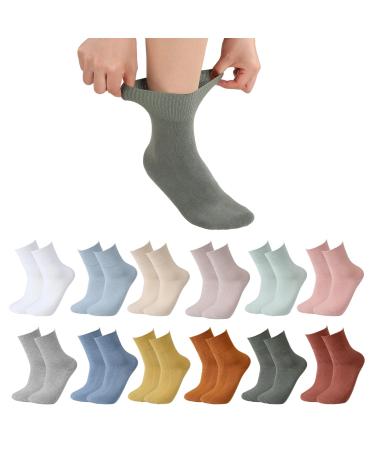 Hercicy 12 Pair Diabetic Socks for Women & Men Non Binding Socks Colorful Cotton Ankle Loose Socks Circulator Crew Socks Comfortably Soft deodorant Moisture-Wicking Cotton