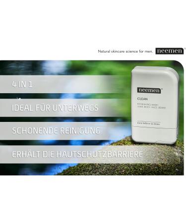 CLEAN Shampooing 4 en 1 pour cheveux corps visage et barbe Nettoyant multifonctionnel pour homme avec extrait de neem pr biotiques et figue de Barbarie Hydratant apaisant fortifiant et - Buy Online on GoSupps.com