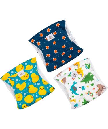 Cutebone Male Washable Dog Diapers - 3 Pack Reusable Belly Bands for Male Dogs | High-Suction Comfortable Fit | Flexible Velcro | XS (23-28cm) - Duck Dino & Fox Designs - Buy Online on GoSupps.com