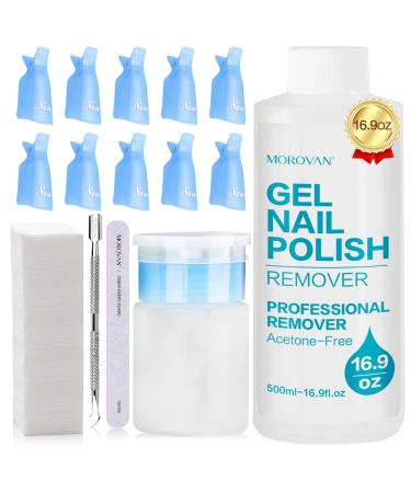 Morovan Gel Nail Polish Remover Kit - Gel Soak off Non Acetone Nail Polish Remover Professional Gel Remover for Nails Remover Tools with Larger Cotton Pad Nail Remover Clips Cuticle Pusher 15 Piece Set