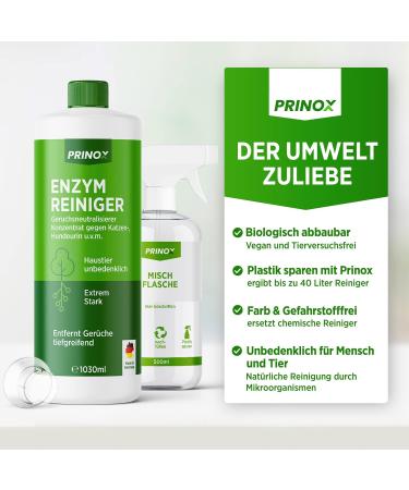 Prinox 2x 1030ml Enzyme Cleaner Concentrate | Strong Odor Remover for Dog & Cat Urine | 80L Odor Neutralizers | Made in DE (2.06L 1 Pack) - Buy Online on GoSupps.com