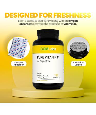 Mega Dose Pure Vitamin C 1000 mg 180 Easy-to-Swallow Veg Capsules by CGM Labs - Buy Online on GoSupps.com
