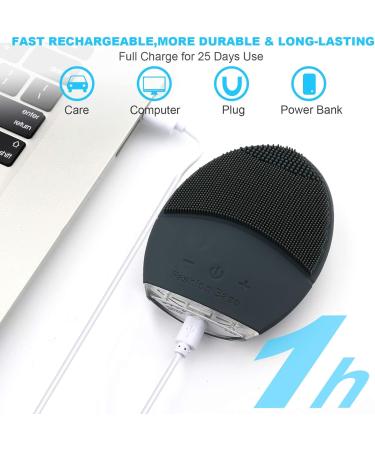 Silicone Ultrasonic Vibrating Facial Cleansing Brush & Face Massager - Rechargeable & Waterproof Electric Exfoliator for Anti-Aging (Gray) - Buy Online on GoSupps.com