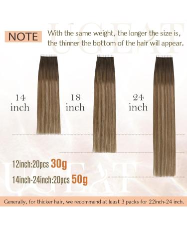 Ugeat Dark Brown Tape Extensions | Balayage Golden Brown Real Hair | 30 cm Remy Hair Extensions | 20 Pieces #4/10/16 - Buy Online on GoSupps.com