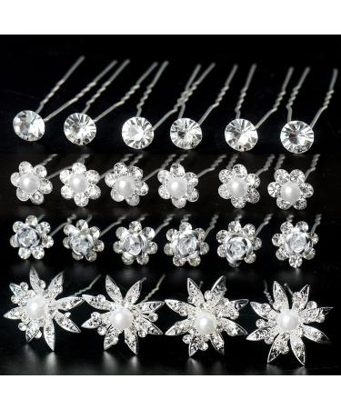 40 Pieces Bride Wedding Hair Pins, Flower Bridal Head Clip Crystal Pearl Flower Hair Barrettes U-Shape Hair Clips for Bridal Wedding Prom Women Hair Jewelry Accessories elegant flower