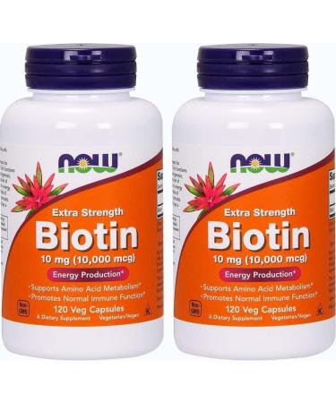 Now Foods Biotin 10 mg Extra Strength 120 Vcaps Pack of 2
