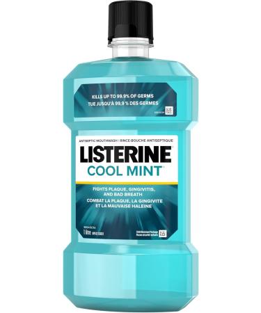 Listerine Cool Mint Antiseptic Mouthwash Essential Oils Menthol Thymol Eucalpytol - Plaque Bad Breath Gingivitis 1L Mouthwash Cool Mint - Buy Online on GoSupps.com