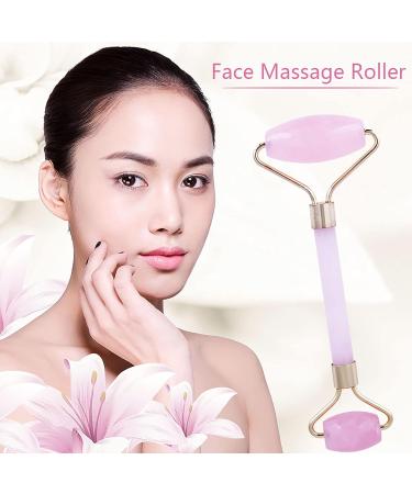 Rose Quartz Massage Roller - Double-Head Face Scooter | Crystal & Jade Skin Care Device for Wrinkle Removal & Slimming - Gold Edition - Buy Online on GoSupps.com