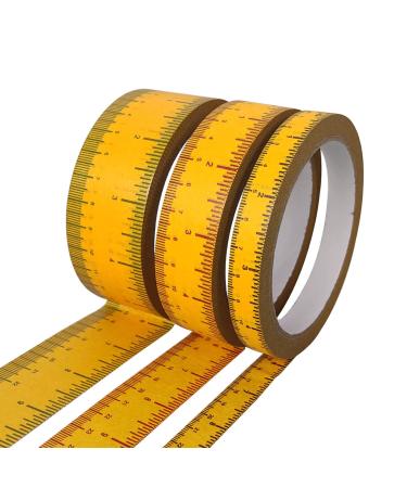 EDSRDRUS 3 Rolls Ruler Tape 1/2, 1, 1-1/2 Inch Repeating 12inch No Gap Color Imprint, No Residue Masking Tape Measure for Painting, Woodworking, Sewing & DIY(Yellow) Yellow No Gap-(1/2in+1in+1-1/2in)*67Yard