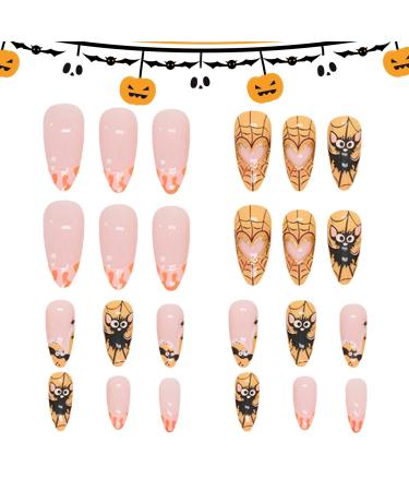 Paodduk Almond Halloween Nails Press On Almond Nails Almond Fake Nail Reusable False Nail Glue on Niail Press On Nail Manicure Decor for Girls