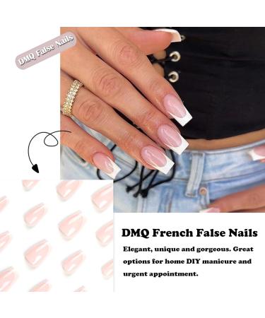 Coffin False Nails Long 24Pcs French Fake Nails - Nude Pink Full Cover Press on Nails for Women - Medium Long French Nail Tips with Glue - Buy Online on GoSupps.com