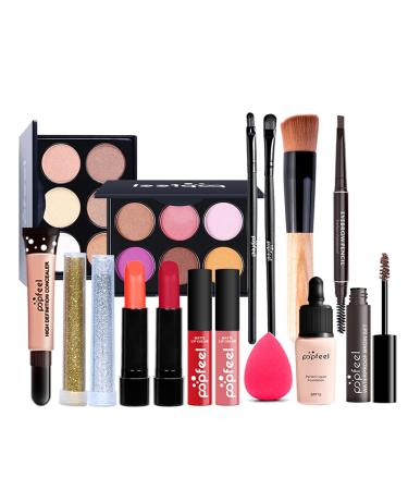 All-In-One Makeup Kit 16 Pcs Complete Makeup Gift Set Full Kit Combination with Eyeshadow Blush Lipstick Concealer etc Essential Starter Bundle for Women Pro Multi-purpose Beauty Cosmetic Set#10 KIT009