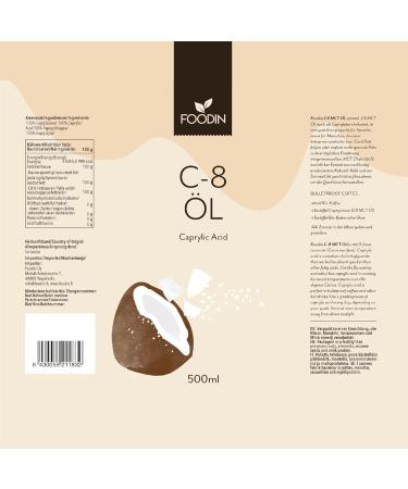  FOODIN FOODIN MCT C8 Oil 500ml Coconut Oil Ideal for Keto Diet MCT Ketones Oil to Drink 3X More Ketones (100% C8) Liquid Coconu - Buy Online on GoSupps.com