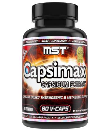 Capsimax Supplement 100mg V Capsules, 60 Servings by MST - Clinically Dosed Weight Management, Thermogenic, Appetite Control, Calorie Burning, Metabolic Health, Stimulant Free. BSCG Certified