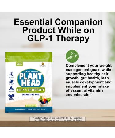 Genceutic Naturals GLP-1 Support Supplement Plant-Based Protein Smoothie Mix Unflavored 20g Protein Biotin HMB Mushroom Blend Probiotic Single Serving Pack of 6 - Buy Online on GoSupps.com