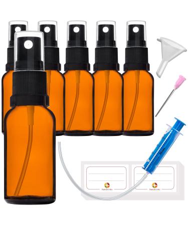 Handsunity 20ml-6Stk spray bottle glass bottle with atomizer-amber pharmacy bottle set with black atomizer Glass sprouting bottle made of brown las with 17 pcs accessories 20ml-6 pieces black cap