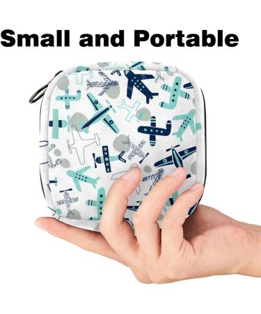 Retro Cartoon Aircraft Sanitary Napkins & Menstrual Cup Storage Bag - Portable Zipper Pouch for Teen Girls & Women - Buy Online on GoSupps.com