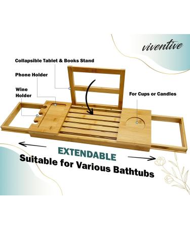Luxury Bamboo Wooden Bathtub Tray Caddy - Adjustable Expandable Design with iPad/Book Holder - Fits Most Jacuzzis & Tubs - Great Gift Idea - 1 Pack - Buy Online on GoSupps.com