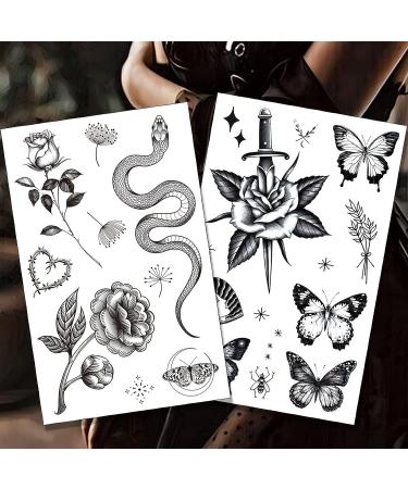 Large Black Tattoos for Women - Butterfly, Snake, Bee, Swallow, Scorpion - 8 Sheets - Realistic Adult Classic Design - Perfect for Night Party and Theme Decoration - Tattoo Art Gift - Buy Online on GoSupps.com