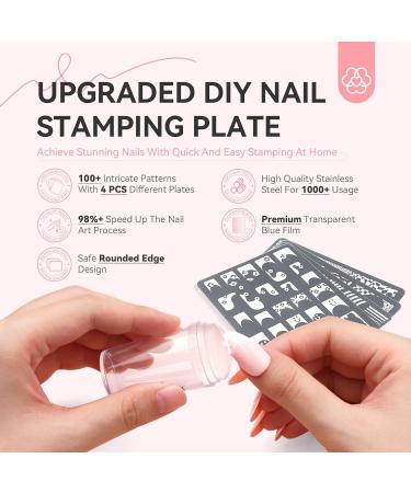 Saviland Nail Art Stamper Plates - 4PCS French Nail Stamping Templates | Reusable Stainless Steel Nail Tools with Plaid Wave and Stripe Patterns - Buy Online on GoSupps.com