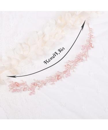 Kercisbeauty Wedding Pink Crystal Pearl Rose Gold Boho Headband - Bridal Hair Accessory for Bride, Bridesmaid, Flower Girl - Rustic Wedding Prom Headpiece - Buy Online on GoSupps.com