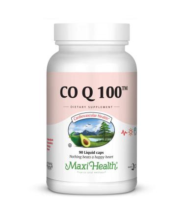 Maxi Health COQ10 100mg Capsules 100mg Coenzyme Q10 for Heart & Energy Support Kosher Certified CO Q 10 Supplement Non-GMO and Gluten-Free Heart Health Supplements - 90 Liquid Capsules Unflavored 90 Count (Pack of 1)