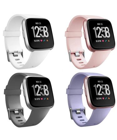 Neitooh 4 Packs Bands Compatible with Fitbit Versa/Versa 2/Fitbit Versa Lite for Women and Men, Classic Soft Silicone Sport Strap Replacement Wristband for Fitbit Versa Smart Watch Small White/Pink Sand/Gray/Lavender