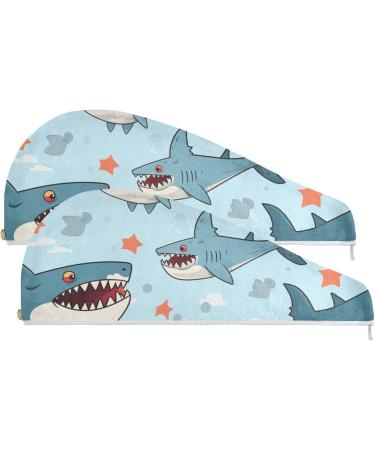 Blue Sharks 2 Pack Hair Towel - Super Absorbent Quick Drying Turbans for Women & Girls - Buy Online on GoSupps.com