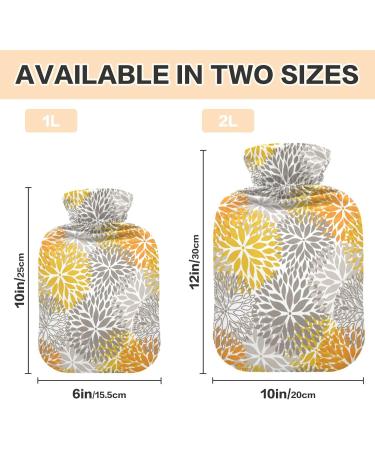 Hot Water Bottle 2L with Lid - Orange & Gray Chrysanthemum Design for Pain Relief | Winter Hand & Feet Warmer - Buy Online on GoSupps.com