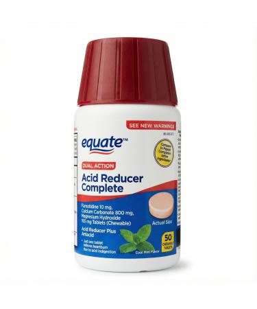 Dual Action Acid Reducer Complete Antacid Tablets Chewable 50 Count Acid Reducer and Antacids Famotidine 10mg Heartburn and Acid Indigestion Relief Mint Flavor Gluten Free