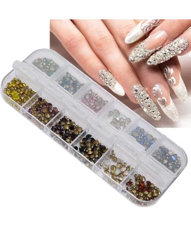 Nail Art Rhinestones 12 Grids DIY Decoration Glitter Manicure Tool Fashionable and Delicate Safe for Household and Salon