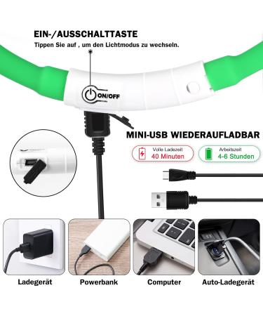 Nepfaivy Luminous Waterproof Dog Collar - USB Charging Adjustable Length LED Safety Light for Dogs - Green Silicone with 3 Lighting Modes - Buy Online on GoSupps.com