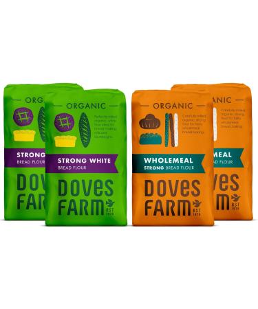 Doves Farm Organic Bread Flour Selection Pack - 2 x Organic Strong White Bread Flour 1.5kg & 2 x Organic Strong Wholemeal Bread Flour 1.5kg | by Alpine Heights - Buy Online on GoSupps.com