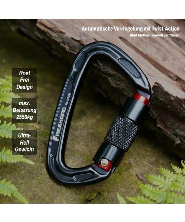 Freskaro 25kn Carabiner - CE Certified Twistlock 10cm Heavy Load Climber (2550kg) - Ideal for Mountaineering Abseiling Dog Leash - Black & Gray (2 Pcs) - Buy Online on GoSupps.com