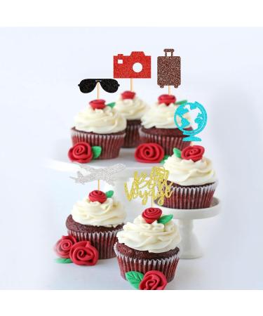 Cyodoos 24 PCS Travel Bon Voyage Airplane Cupcake Toppers Airplane Suitcase map Cake Topper Picks for World Awaits Travel Themed Party Birthday Party Baby Shower Wedding Party Decorations - Buy Online on GoSupps.com