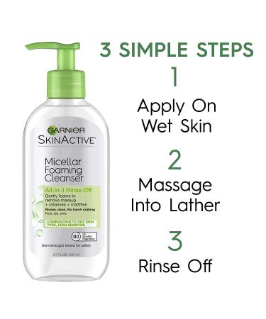 Shop Garnier SkinActive Micellar Foaming Cleanser for Oily Skin | 6.7 fl oz (200 ml) - Buy Online on GoSupps.com