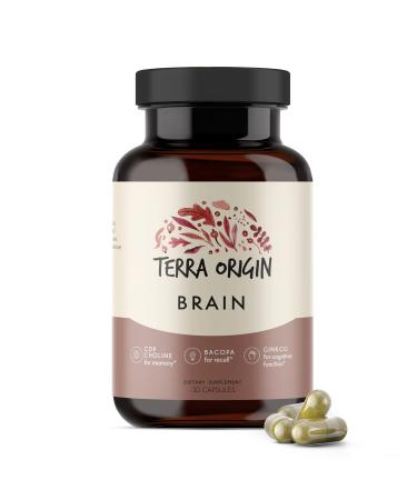 Terra Origin Healthy Brain Supplement Capsules 30 Servings with CDP Choline Ginkgo Biloba Extract and Bacopa - for Healthy Mind Improves Memory Recall and Function