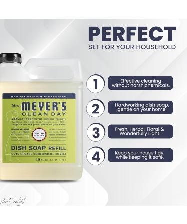 Mrs. Meyers Liquid Dish Soap Refill - Lemon Verbena - 48 FL OZ | Includes Silicone Funnel & Magic Cleaning Cloths - 4 Piece Set | International Shipping - Buy Online on GoSupps.com