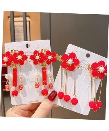 MAGICLULU 2 Pairs Tassel Antique Style Hair Clip Hair Clips Chinese Tassel Hair Clip Kid Hanfu Headwear Archaistic Chain Hair Clip Hanfu Hair Clip Red Girl Synthetic Beads Geisha - Buy Online on GoSupps.com
